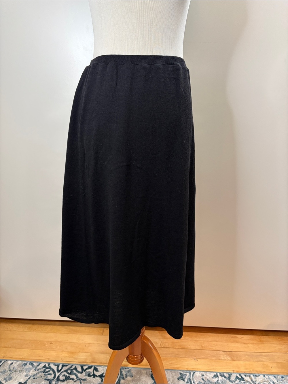 Eileen Fisher Black A-Line Midi 100% Wool Knit Skirt S